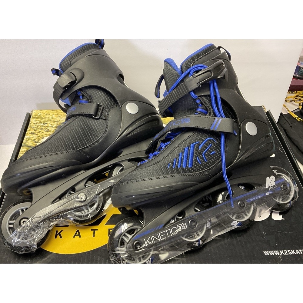 NIB Men's K2 Kinetic 78 Inline Skates Rollerblades Black & Blue Size 9.5